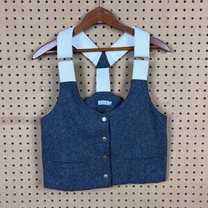 Lark &‎ Wolff Gray Crop Top Vest with White Adjustable Straps Size Small
